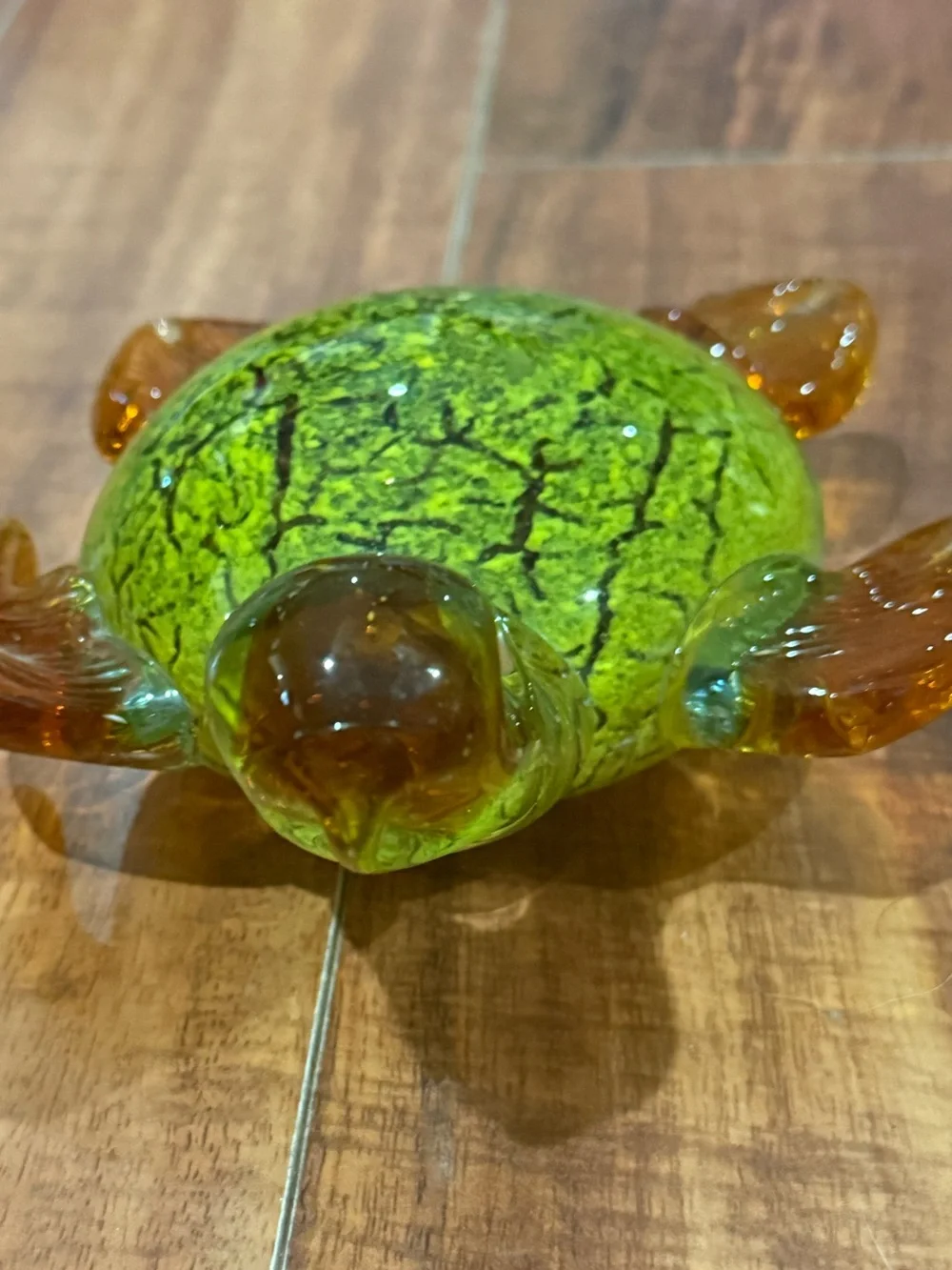 Glass Turtle Figurine - Green and Amber Decorative Accent